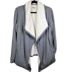 Ugg Faux Shearling Shawl Cardigan Size Medium Heather Gray Cream Ivory